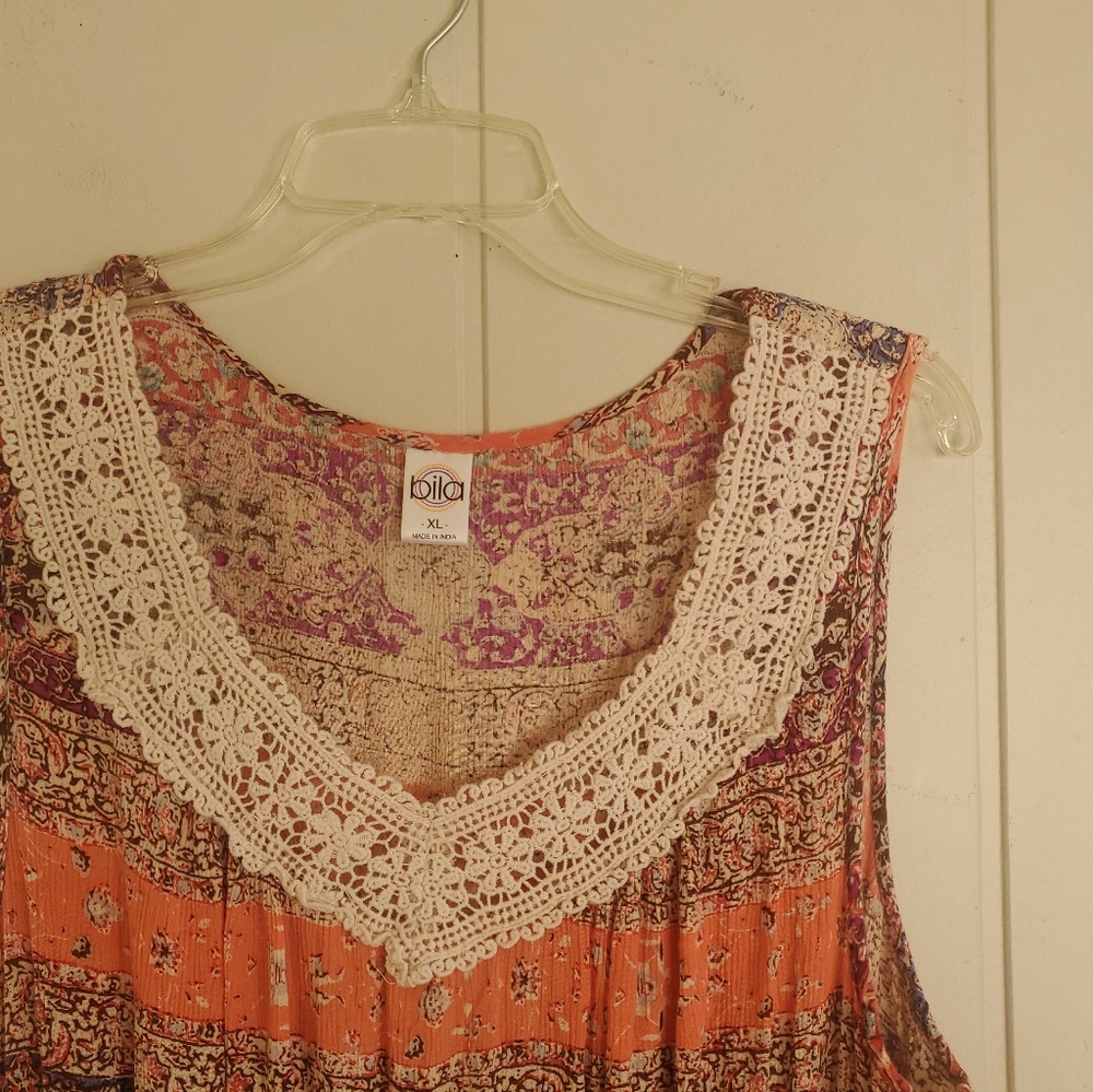 BILA India Floral Flowy Maxi Dress Asymmetrical Hem Size XL Fairycore Romantic - Picture 3 of 13